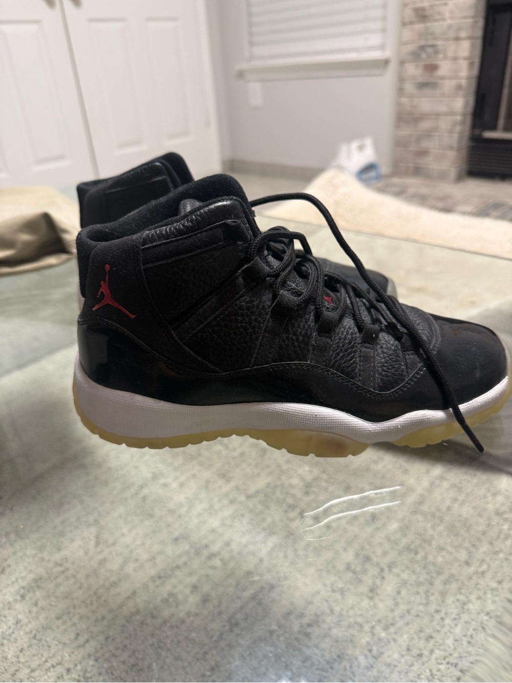 Jordan Kids Black and Red Mid-Top Sneakers with White Midsole